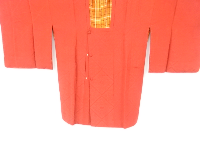 未使用品　斜め格子に花模様織り出し道行コート